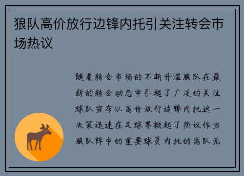 狼队高价放行边锋内托引关注转会市场热议 狼队高价放行边锋内托引关注转会市场热议